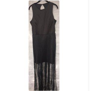 Bebe Womens Fringe Skirt Dress With Open Back, Bla